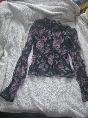 Steve Madden Purple Floral Smocked Long-Sleeve Top
